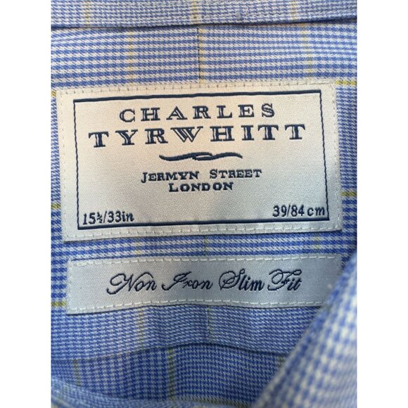 Charles Tyrwhitt Mens Slim Fit Dress Shirt Size 15.5/33 Blue Yellow Check Formal - Picture 2 of 11